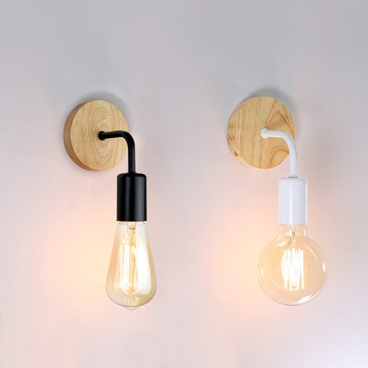 Black/white and wooden wall bedside lamp